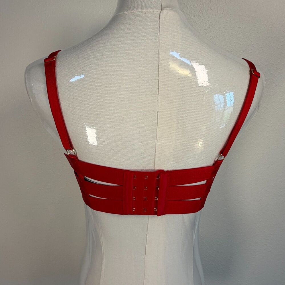 Victoria’s Secret Bra 34C Red Strappy Cage Underwire Cutout - Picture 2 of 7